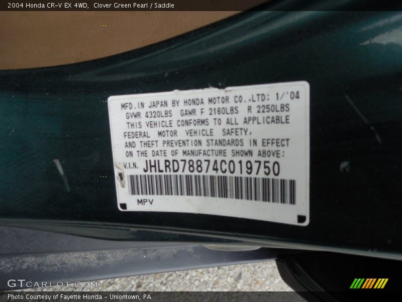 Clover Green Pearl / Saddle 2004 Honda CR-V EX 4WD
