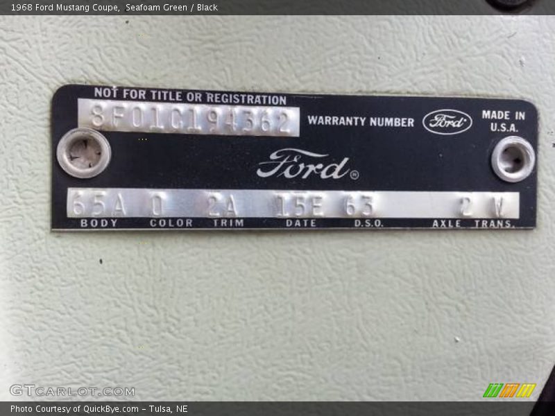 1968 Mustang Coupe Seafoam Green Color Code O