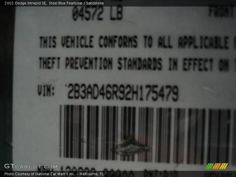 Steel Blue Pearlcoat / Sandstone 2002 Dodge Intrepid SE