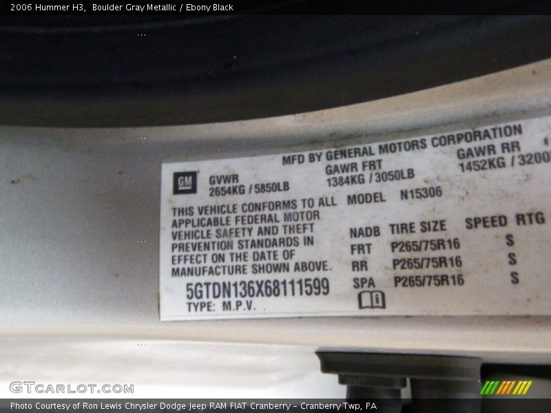 Boulder Gray Metallic / Ebony Black 2006 Hummer H3