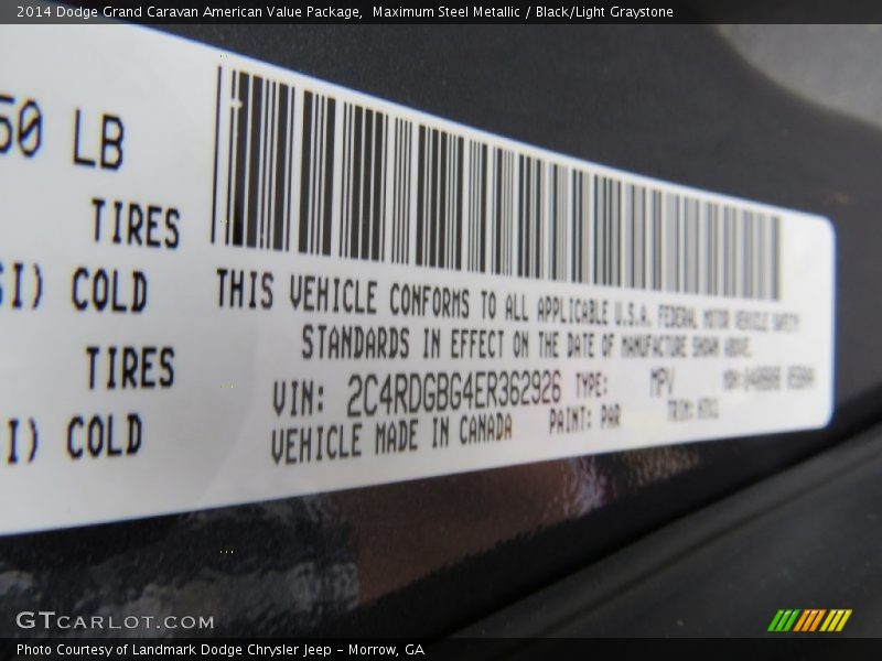 Maximum Steel Metallic / Black/Light Graystone 2014 Dodge Grand Caravan American Value Package