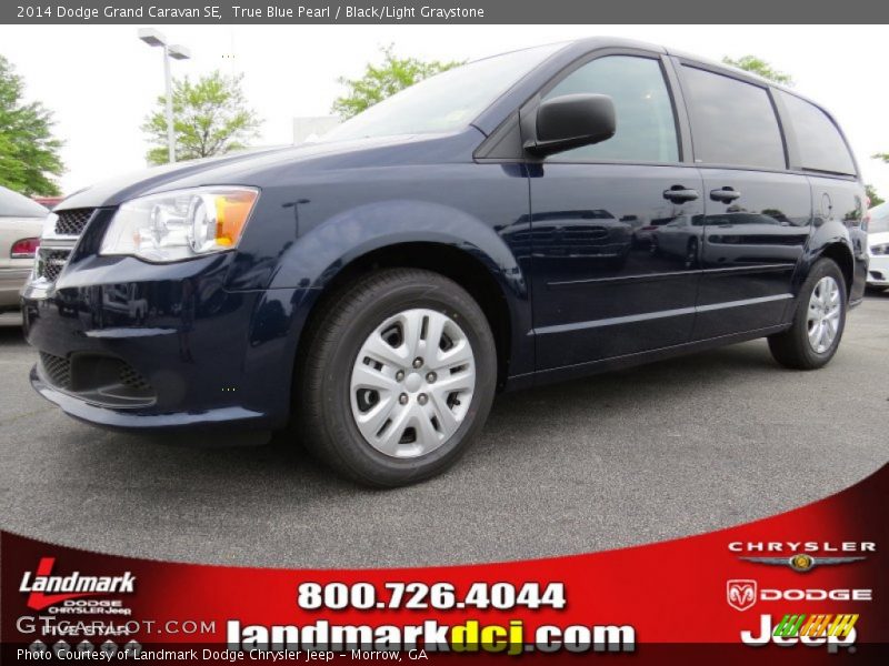 True Blue Pearl / Black/Light Graystone 2014 Dodge Grand Caravan SE