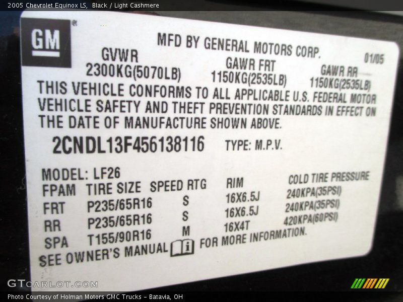 Black / Light Cashmere 2005 Chevrolet Equinox LS