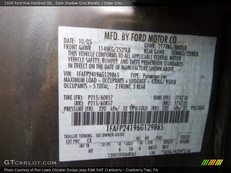 Dark Shadow Grey Metallic / Shale Grey 2006 Ford Five Hundred SEL