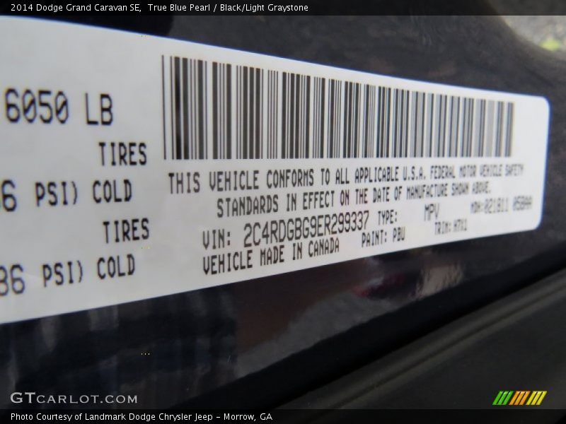 True Blue Pearl / Black/Light Graystone 2014 Dodge Grand Caravan SE