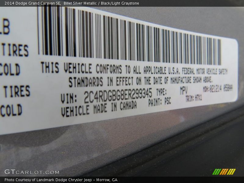Billet Silver Metallic / Black/Light Graystone 2014 Dodge Grand Caravan SE