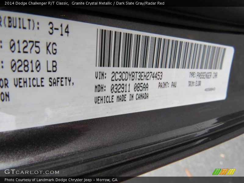 Granite Crystal Metallic / Dark Slate Gray/Radar Red 2014 Dodge Challenger R/T Classic