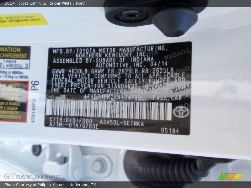 Super White / Ivory 2014 Toyota Camry LE