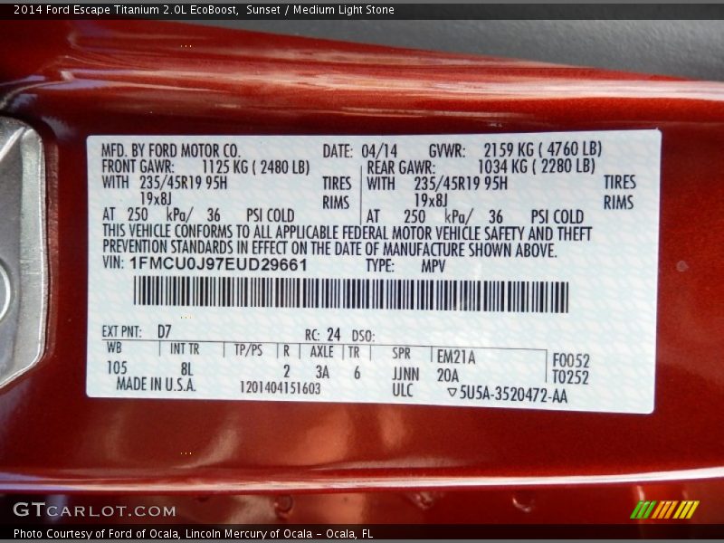 Sunset / Medium Light Stone 2014 Ford Escape Titanium 2.0L EcoBoost