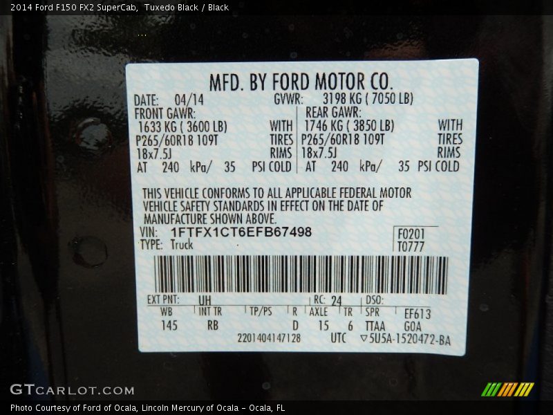 2014 F150 FX2 SuperCab Tuxedo Black Color Code UH