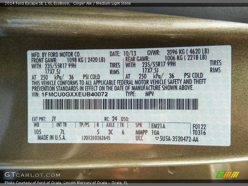 Ginger Ale / Medium Light Stone 2014 Ford Escape SE 1.6L EcoBoost