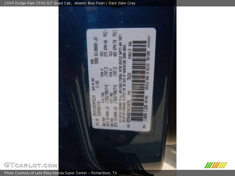 Atlantic Blue Pearl / Dark Slate Gray 2004 Dodge Ram 2500 SLT Quad Cab