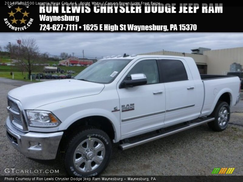 Bright White / Canyon Brown/Light Frost Beige 2014 Ram 2500 Laramie Mega Cab 4x4