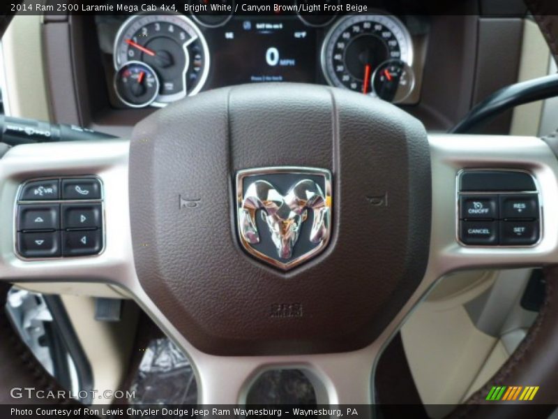 Bright White / Canyon Brown/Light Frost Beige 2014 Ram 2500 Laramie Mega Cab 4x4