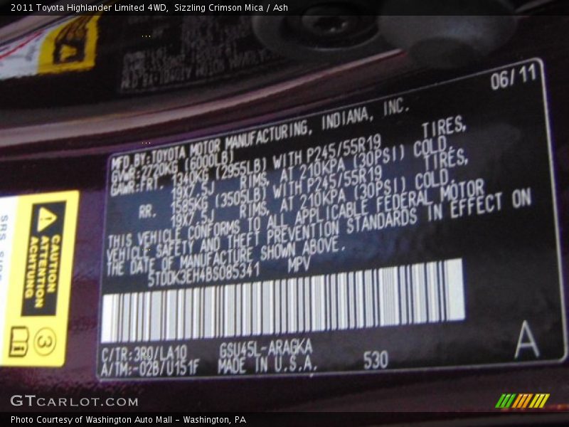 Sizzling Crimson Mica / Ash 2011 Toyota Highlander Limited 4WD