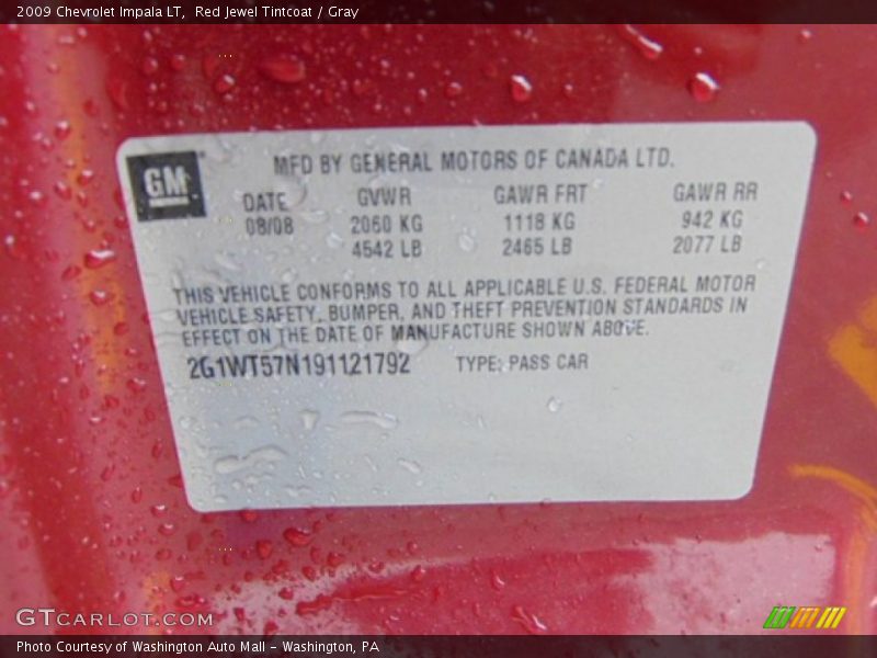 Red Jewel Tintcoat / Gray 2009 Chevrolet Impala LT