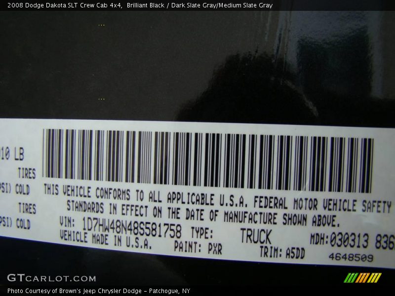 Brilliant Black / Dark Slate Gray/Medium Slate Gray 2008 Dodge Dakota SLT Crew Cab 4x4