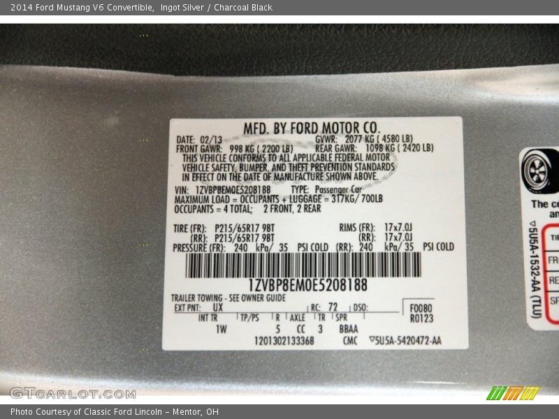 Ingot Silver / Charcoal Black 2014 Ford Mustang V6 Convertible