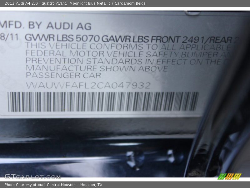 Moonlight Blue Metallic / Cardamom Beige 2012 Audi A4 2.0T quattro Avant