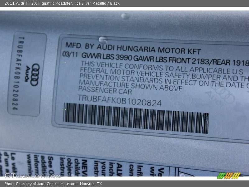 Ice Silver Metallic / Black 2011 Audi TT 2.0T quattro Roadster
