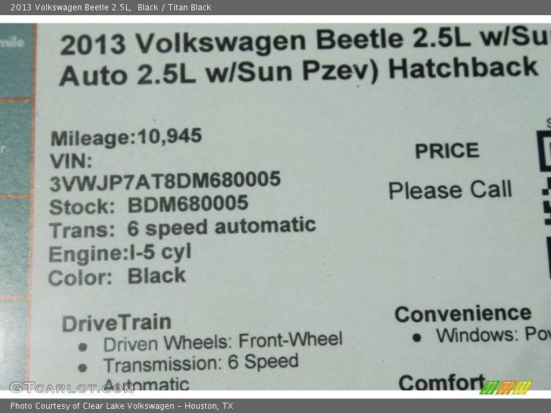 Black / Titan Black 2013 Volkswagen Beetle 2.5L