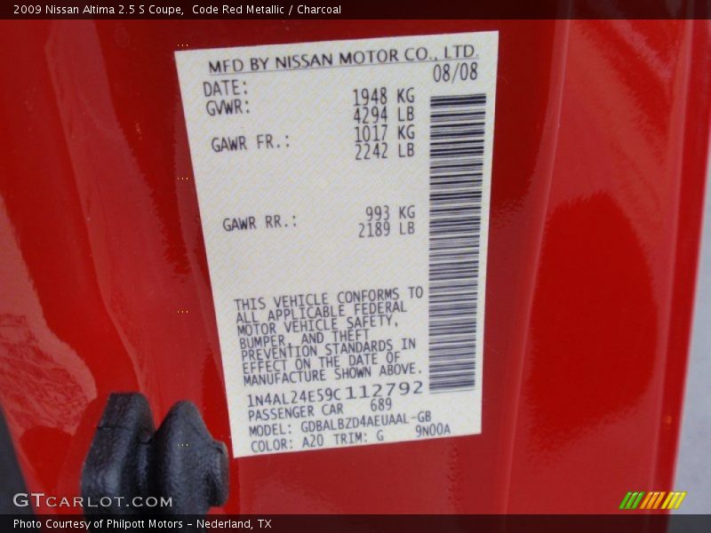 Code Red Metallic / Charcoal 2009 Nissan Altima 2.5 S Coupe