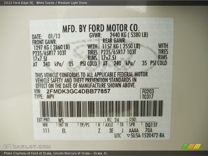 White Suede / Medium Light Stone 2013 Ford Edge SE