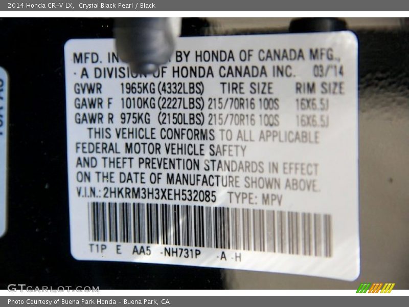 Crystal Black Pearl / Black 2014 Honda CR-V LX