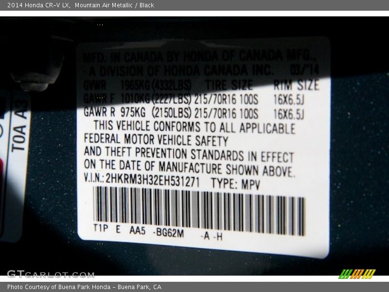 Mountain Air Metallic / Black 2014 Honda CR-V LX