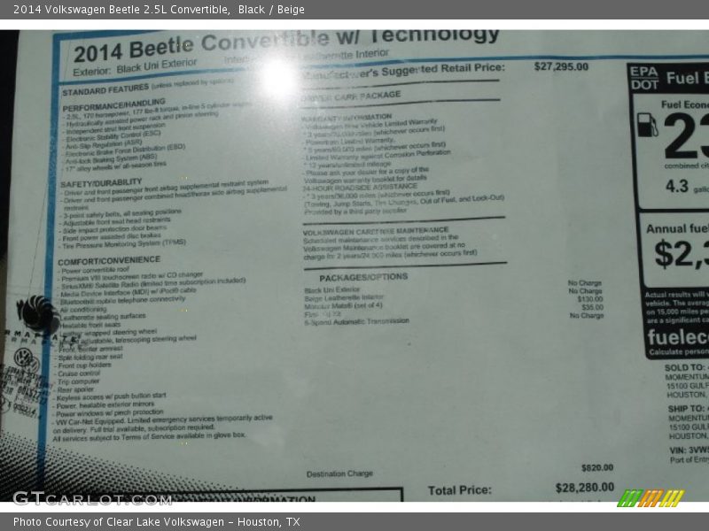 Black / Beige 2014 Volkswagen Beetle 2.5L Convertible