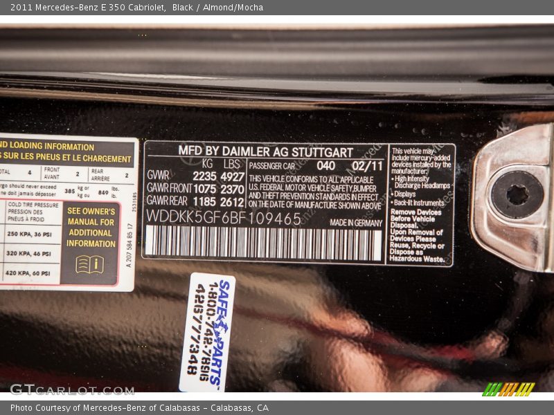 Black / Almond/Mocha 2011 Mercedes-Benz E 350 Cabriolet