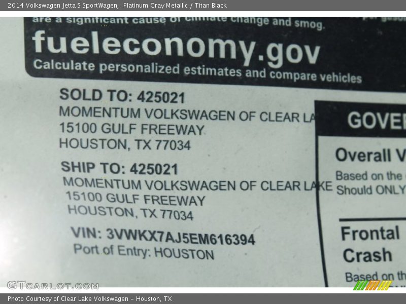 Platinum Gray Metallic / Titan Black 2014 Volkswagen Jetta S SportWagen