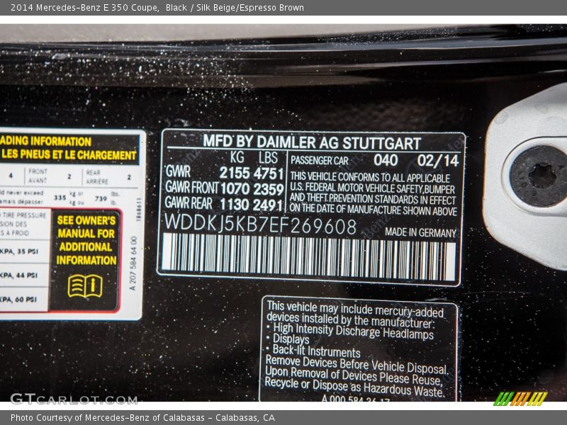 Black / Silk Beige/Espresso Brown 2014 Mercedes-Benz E 350 Coupe