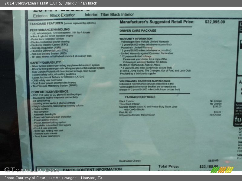 Black / Titan Black 2014 Volkswagen Passat 1.8T S