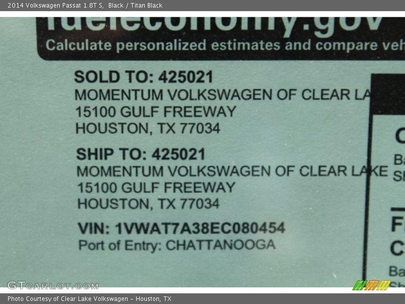 Black / Titan Black 2014 Volkswagen Passat 1.8T S