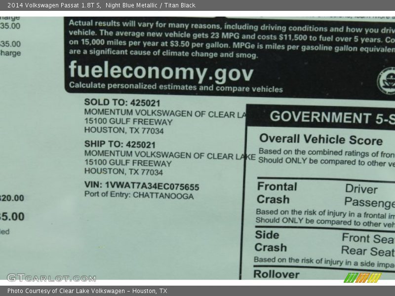 Night Blue Metallic / Titan Black 2014 Volkswagen Passat 1.8T S