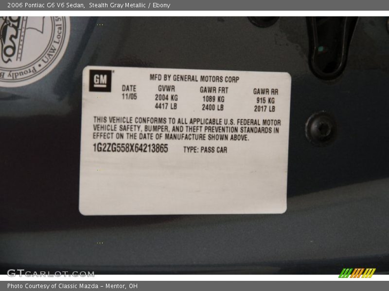Stealth Gray Metallic / Ebony 2006 Pontiac G6 V6 Sedan