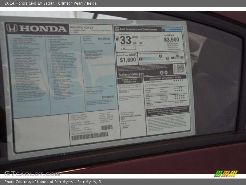 Crimson Pearl / Beige 2014 Honda Civic EX Sedan