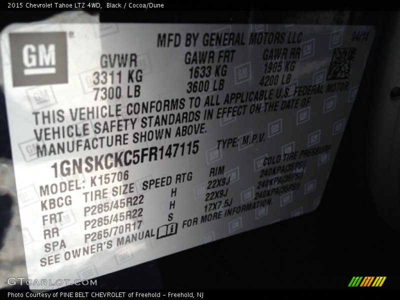 Black / Cocoa/Dune 2015 Chevrolet Tahoe LTZ 4WD