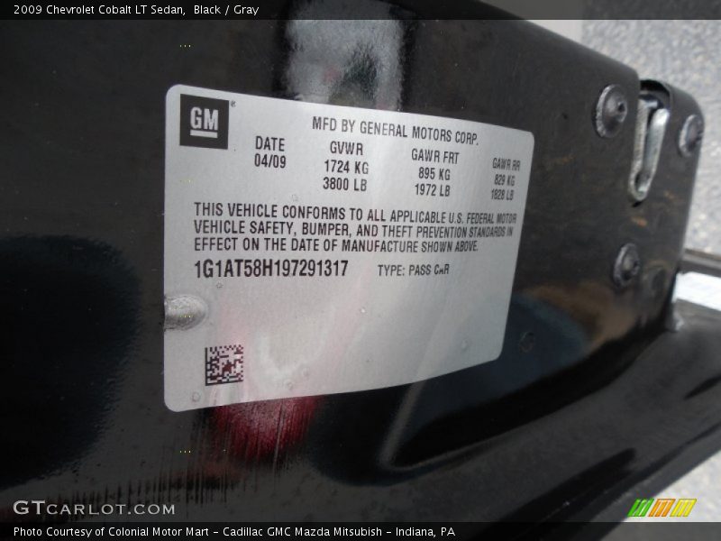 Black / Gray 2009 Chevrolet Cobalt LT Sedan