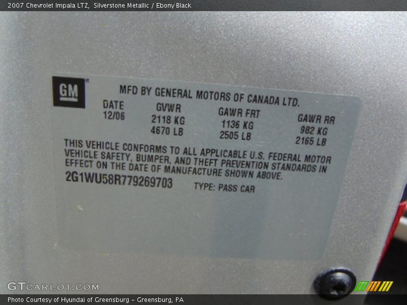 Silverstone Metallic / Ebony Black 2007 Chevrolet Impala LTZ