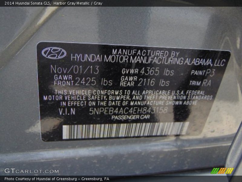 Harbor Gray Metallic / Gray 2014 Hyundai Sonata GLS