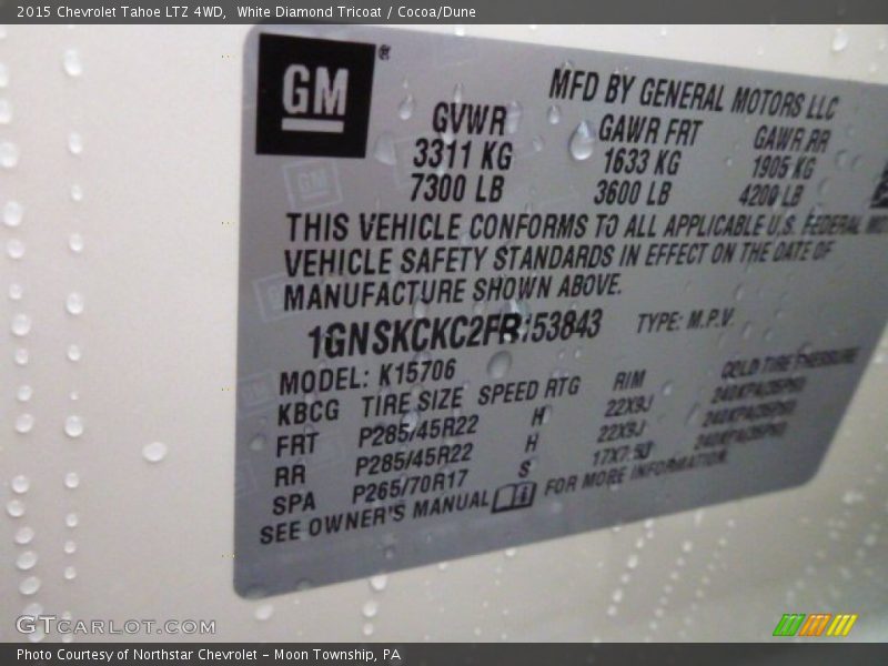 White Diamond Tricoat / Cocoa/Dune 2015 Chevrolet Tahoe LTZ 4WD