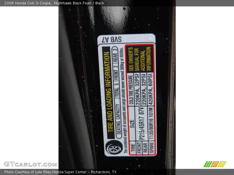 Nighthawk Black Pearl / Black 2008 Honda Civic Si Coupe