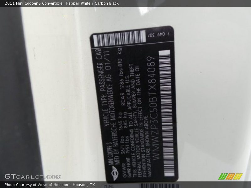 Pepper White / Carbon Black 2011 Mini Cooper S Convertible