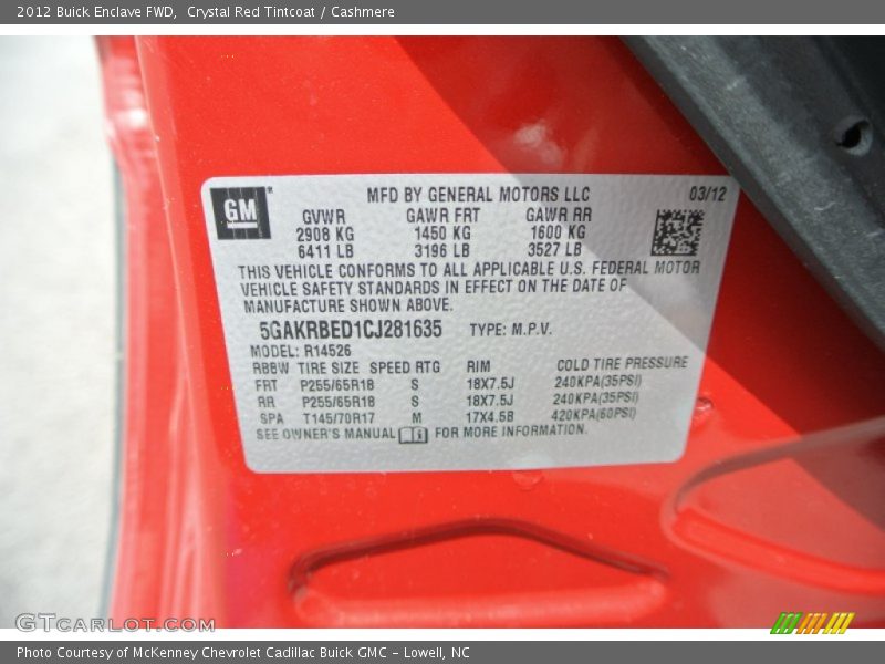 Crystal Red Tintcoat / Cashmere 2012 Buick Enclave FWD