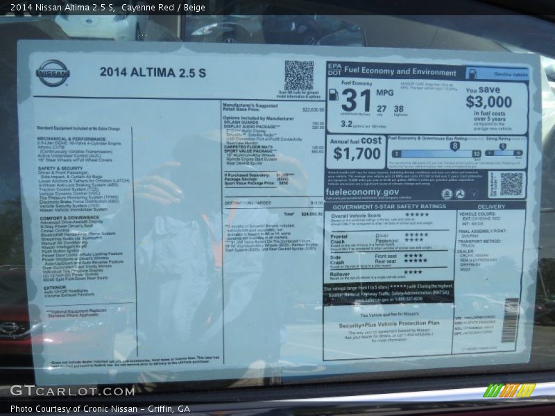 Cayenne Red / Beige 2014 Nissan Altima 2.5 S