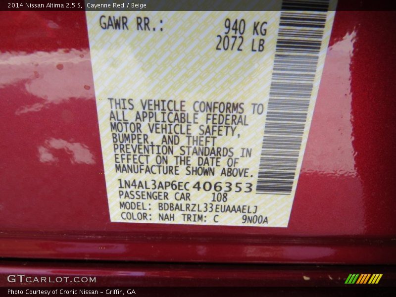 Cayenne Red / Beige 2014 Nissan Altima 2.5 S