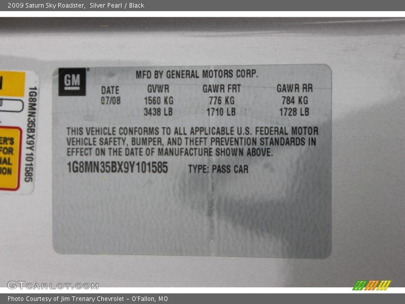 Info Tag of 2009 Sky Roadster