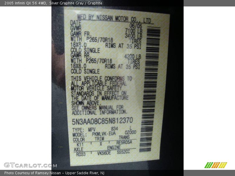 Silver Graphite Gray / Graphite 2005 Infiniti QX 56 4WD